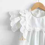 Girls Blouse Lovely Ruffled Scalloped Cap Sleeves Bohemian White