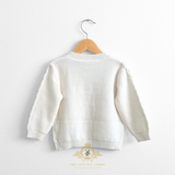 Girls Cardigan Sweater Knitted Flowers White