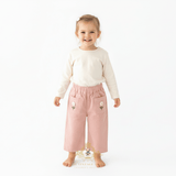 Girls Corduroy Pants Sweet Embroidered Flowers Elastic Waistband Pink