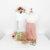 Girls Corduroy Pants Sweet Embroidered Flowers Elastic Waistband Pink