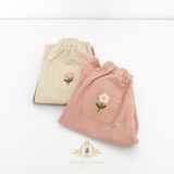 Girls Corduroy Pants Sweet Embroidered Flowers Elastic Waistband Pink