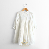 Girls Long Sleeve Eyelet Embroidered Lace Bib Collar Dress White