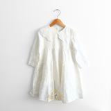 Girls Long Sleeve Eyelet Embroidered Lace Bib Collar Dress White