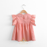 Girls Blouse Lovely Floral Eyelet Lace Embroidery Cap Sleeves Bohemian Blush