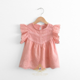 Girls Blouse Lovely Floral Eyelet Lace Embroidery Cap Sleeves Bohemian Blush