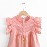 Girls Blouse Lovely Floral Eyelet Lace Embroidery Cap Sleeves Bohemian Blush