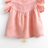 Girls Blouse Lovely Floral Eyelet Lace Embroidery Cap Sleeves Bohemian Blush