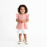 Girls Blouse Lovely Floral Eyelet Lace Embroidery Cap Sleeves Bohemian Blush