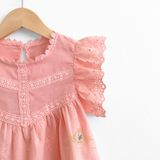 Girls Blouse Lovely Floral Eyelet Lace Embroidery Cap Sleeves Bohemian Blush