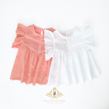 Girls Blouse Lovely Floral Eyelet Lace Embroidery Cap Sleeves Bohemian White