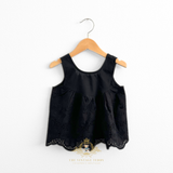 Girls Blouse Lovely Floral Eyelet Lace Embroidery Sleeveless Bohemian Black