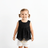Girls Blouse Lovely Floral Eyelet Lace Embroidery Sleeveless Bohemian Black
