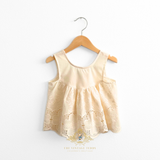Girls Blouse Lovely Floral Eyelet Lace Embroidery Sleeveless Bohemian Cream