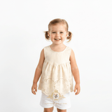Girls Blouse Lovely Floral Eyelet Lace Embroidery Sleeveless Bohemian Cream