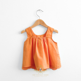Girls Blouse Lovely Floral Eyelet Lace Embroidery Sleeveless Bohemian Tangerine