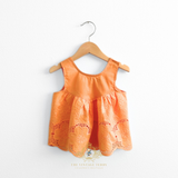 Girls Blouse Lovely Floral Eyelet Lace Embroidery Sleeveless Bohemian Tangerine