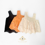 Girls Blouse Lovely Floral Eyelet Lace Embroidery Sleeveless Bohemian Cream
