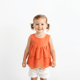 Girls Blouse Lovely Floral Eyelet Lace Embroidery Sleeveless Bohemian Tangerine