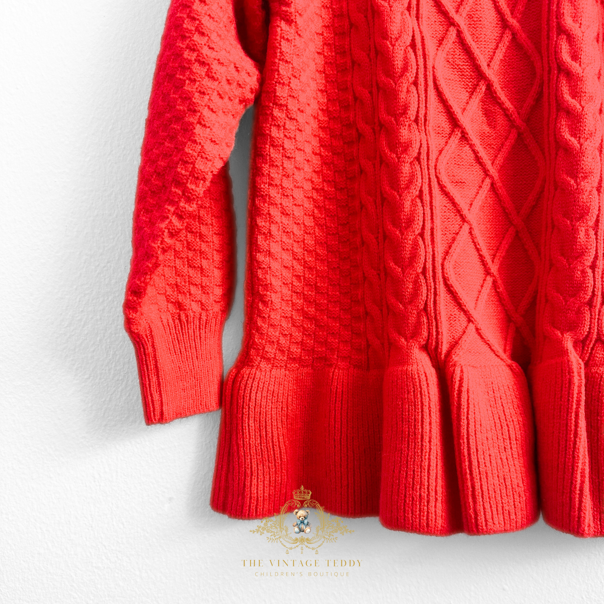 Girls Knit Sweater Dress Long Sleeve Christmas Red 3T-4T