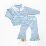 Girls Knitted Two-Piece Cardigan Sweater & Pants Set Baby Blue