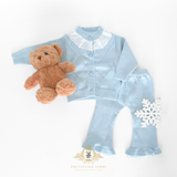 Girls Knitted Two-Piece Cardigan Sweater & Pants Set Baby Blue
