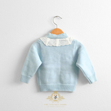 Girls Knitted Two-Piece Cardigan Sweater & Pants Set Baby Blue