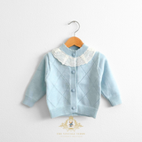 Girls Knitted Two-Piece Cardigan Sweater & Pants Set Baby Blue