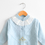 Girls Knitted Two-Piece Cardigan Sweater & Pants Set Baby Blue