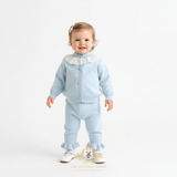 Girls Knitted Two-Piece Cardigan Sweater & Pants Set Baby Blue