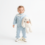 Girls Knitted Two-Piece Cardigan Sweater & Pants Set Baby Blue