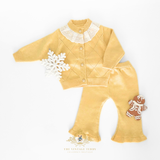 Girls Knitted Two-Piece Cardigan Sweater & Pants Set Butter Yellow