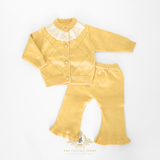 Girls Knitted Two-Piece Cardigan Sweater & Pants Set Butter Yellow