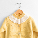 Girls Knitted Two-Piece Cardigan Sweater & Pants Set Butter Yellow