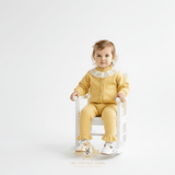 Girls Knitted Two-Piece Cardigan Sweater & Pants Set Butter Yellow
