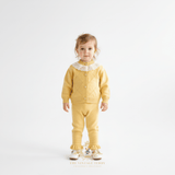 Girls Knitted Two-Piece Cardigan Sweater & Pants Set Butter Yellow