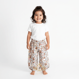 Girls Luna Pants Comfy Loose Fitting Bohemian Elastic Waistband Teddy Bears & Flowers