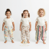 Girls Luna Pants Comfy Loose Fitting Bohemian Elastic Waistband Botanicals Patchwork