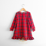 Girls Holiday Long Sleeve Pajamas Dress Plaid Red & Green