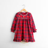 Girls Holiday Long Sleeve Pajamas Dress Plaid Red & Green