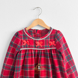 Girls Holiday Long Sleeve Pajamas Dress Plaid Red & Green