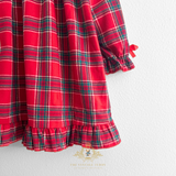 Girls Holiday Long Sleeve Pajamas Dress Plaid Red & Green