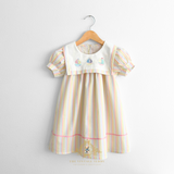 Girls Embroidered Bib Collar Dress Sunshine Stripes & Sailboats