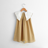 Girls Embroidered Bib Collar Dress Golden Gingham & Yellow Ducky