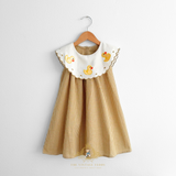 Girls Embroidered Bib Collar Dress Golden Gingham & Yellow Ducky