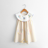 Girls Embroidered Bib Collar Sleeveless Dress Sunshine Stripes & Sailboats