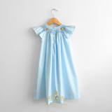 Girls Embroidered Smocked Bishop Dress Sky Blue