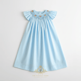 Girls Embroidered Smocked Bishop Dress Sky Blue