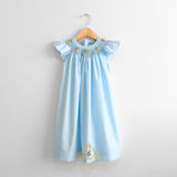 Girls Embroidered Smocked Bishop Dress Sky Blue