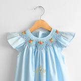 Girls Embroidered Smocked Bishop Dress Sky Blue