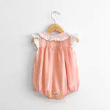 Girls Smocked Spanish Style Celebration Romper Bubble Blush & White
